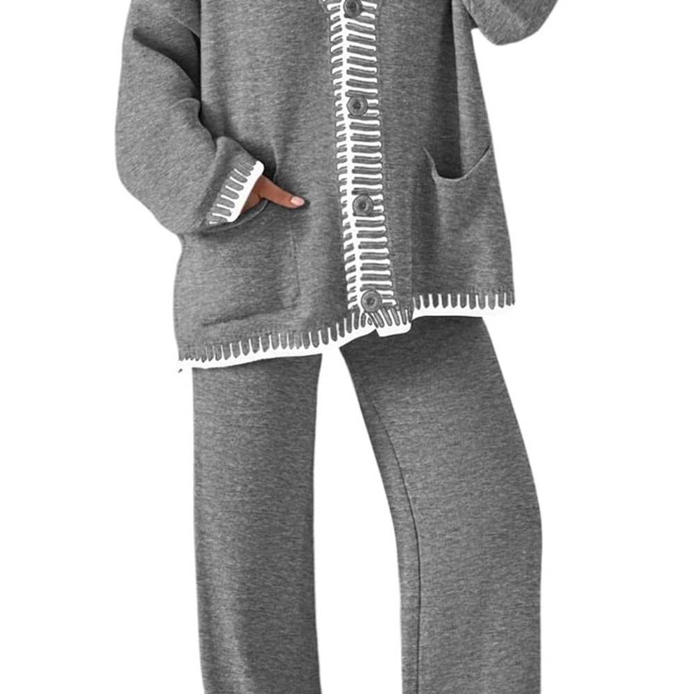 Gray Sweater Set Wide Leg Pants NEW